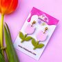Pink Tulip Flower Earrings, thumbnail 1 of 2