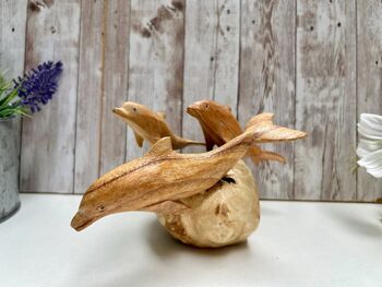 Hand Carved Wooden Dolphin Family Sculpture Ornament, 9 of 10