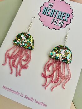 Jellyfish Glitter Resin Earrings / Fun Statement Earrings / Gift For Under The Sea And Ocean Lovers, 11 of 12