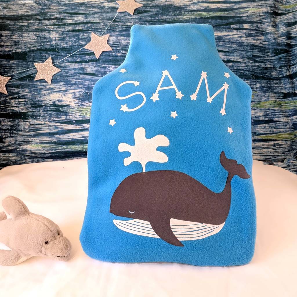 Whale Personalised Hot Water Bottle Cover, 1 of 3