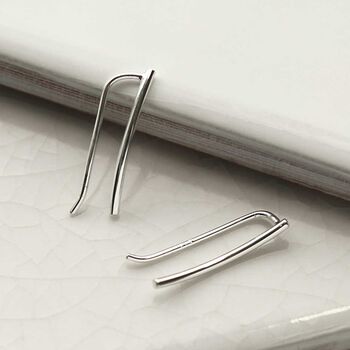 Sterling Silver Tiny Curve Threader Earrings, 3 of 5