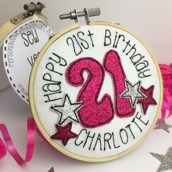 Personalised 21st Birthday Embroidered Hoop Card, 5 of 6