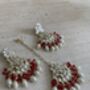 Red Gold Plated Kundan Earrings And Tikka Set, thumbnail 3 of 4