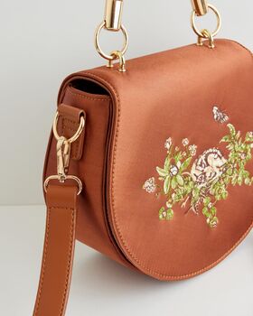 Sleepy Fawn Embroidered Satin Saddle Bag, 4 of 8