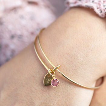 Personalised Heart Of Gold Birthstone Bangle, 4 of 11