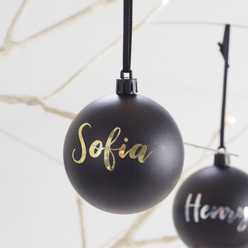 Personalised Matt Black And Foil Christmas Bauble, 2 of 5