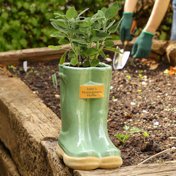 Personalised Green Welly Boots Planter Gift Set, 5 of 9