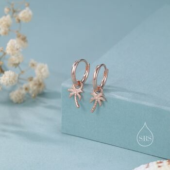 Sterling Silver Palm Tree Huggie Hoops, 7 of 11