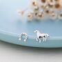 Sterling Silver Mismatched Running Horse And Horseshoe Stud Earrings, thumbnail 4 of 12