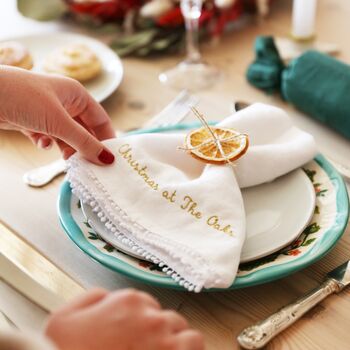 Personalised Embroidered White Linen Napkin, 3 of 4