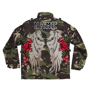 Sequin Wings And Roses Personalised Kids Camo Jacket, 5 of 11