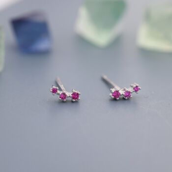 Extra Tiny Ruby Pink Cz Trio Stud Earrings, 4 of 12