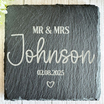 Personalised Slate Wedding Coaster Mr And Mrs Gift, 7 of 7