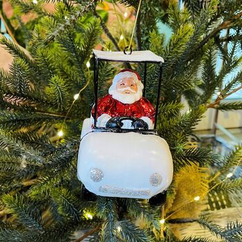 Personalised Santa In A Golf Buggy Bauble, 2 of 5