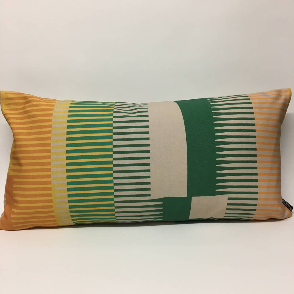 Combed Stripe Cushion, Bottle Green, Straw + Mustard, 1 of 6