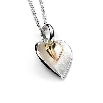 Sterling Silver And Gold Double Heart Pendant Necklace, 2 of 4