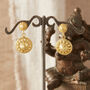 Gold Plated Filigree Stud Dangly Shield Drop Earrings, thumbnail 8 of 8