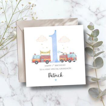 Fire Engine 3rd Birthday Card, 1st 2nd Birthday Card For Son, Nephew, Any Relationship, 4 of 8