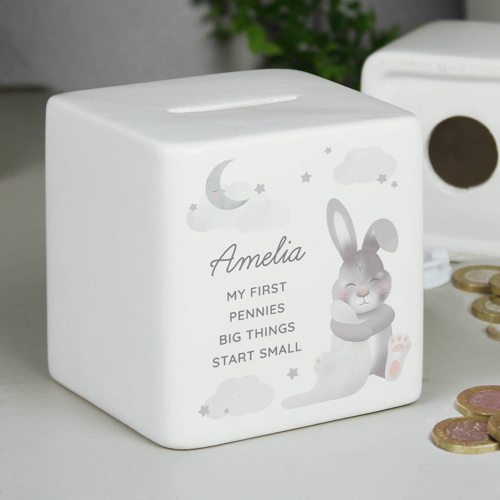 Personalised Money Box Baby Bunny Design By Alice Frederick