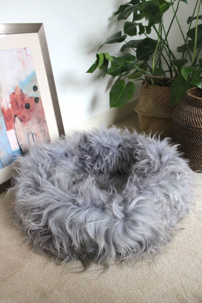 Grey Long Hair Sheepskin Pet Bed By ONAIE