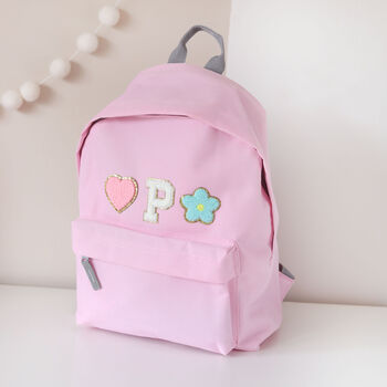 Personalised Kids Backpack With Chenille Letters And Fun Motifs – Custom Nursery And School Bag, 2 of 10
