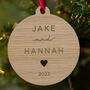 Personalised Wooden Christmas Bauble For Couples, thumbnail 1 of 5