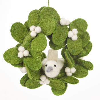 Handmade Felt Christmas Mistletoe Mini Wreath With Dove, 2 of 4