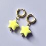 Ceramic Yellow Star Earrings With 18ct Gold Plated Huggie Hoops, thumbnail 2 of 5