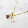 Mini Garnet Gem And Initial Gold Plated Necklace, thumbnail 1 of 4