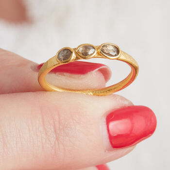 Matte Gold Plated Silver Chocolate Diamond Ring, 8 of 9