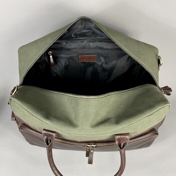 Leather And Canvas Mix Weekend Holdall, 7 of 9