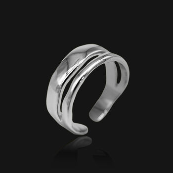 Sterling Silver Adjustable Asymetrical Double Band Ring, 2 of 4