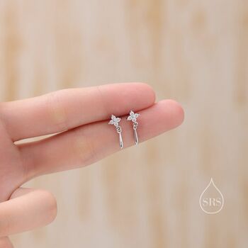 Sterling Silver Four Cz And Droplet Stud Earrings, 2 of 10