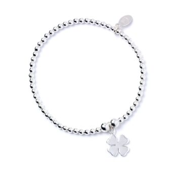 Sterling Silver Bracelet With Four Leaf Clover Charm, 2 of 4