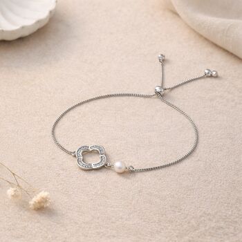 Mother And Daughter Bracelet With Pearl And Cubic Zirconia Flower Charm, 4 of 6