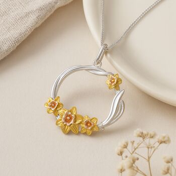 Personalised Sterling Silver Daffodil Wreath Necklace, 2 of 8