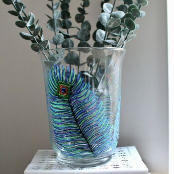 Peacock Feather Painted Lantern Vase, 5 of 8