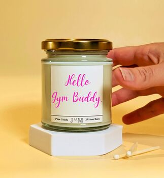 Hello Gym Buddy Candle Gift For Gym Partner Or Gym Lover, 3 of 5