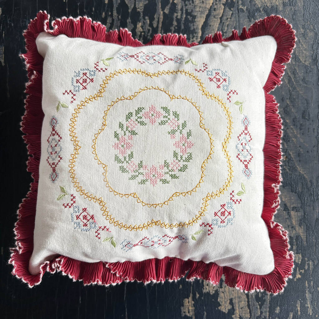 Cross Stitch Cushion Wreath, 1 of 5