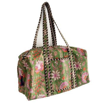 Green Floral Block Print Weekend Duffle Bag, 4 of 5