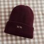 Personalised Slogan Deep Cuff Beanie Hat In Burgundy, thumbnail 4 of 5
