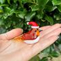 Hand Blown Tiny Glass Robin In Santa Hat, thumbnail 1 of 5