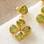Green Peridot Clover Gold Plated Silver Stud Earrings, thumbnail 5 of 12