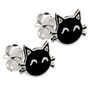 Sterling Silver Black Cat Enamel Stud Earrings, thumbnail 1 of 3