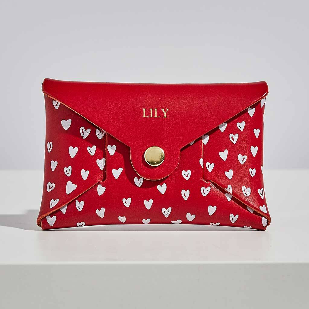 Personalised Heart Print Red Leather Card + Coin Purse By SBRI ...