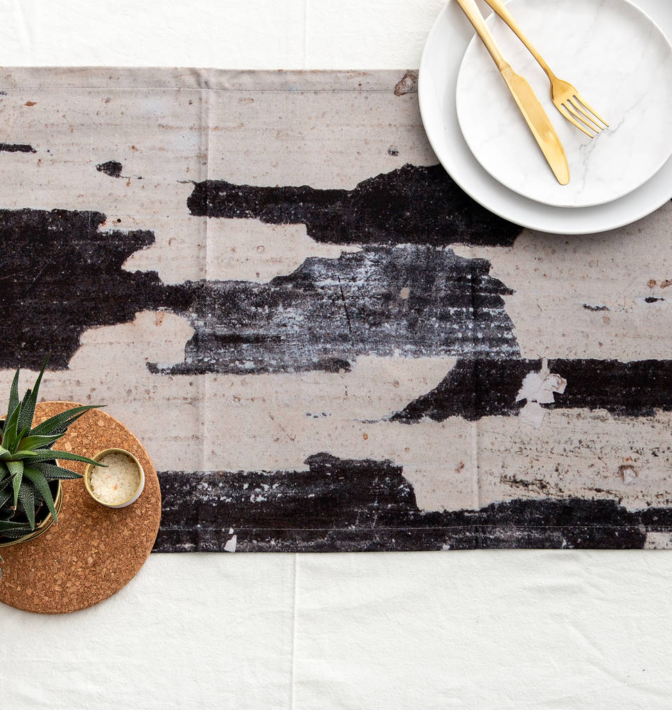 Abstract Textured Cotton Table Runner 'Monochrome' By Ruth Holly