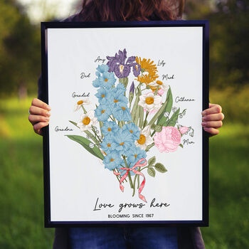 Hand Illustrated Family Birth Flower Bouquet Art Print, 6 of 11