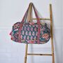 Block Printed Pine Green, Red And Mustard Floral Quilted Duffle Bag, thumbnail 1 of 9