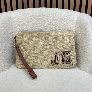 Personalised Leopard Print Straw Clutch Bag, 3 of 5