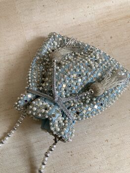 Light Blue Handcrafted Mirror Potli Bag, 2 of 10
